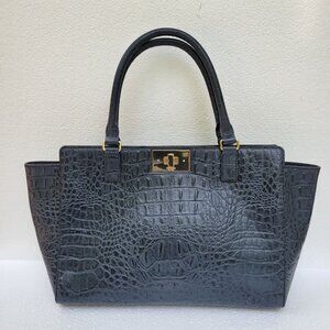 Kate Spade New York Orchard Valley Croc Kelsey Black Leather Tote Bag With Gold